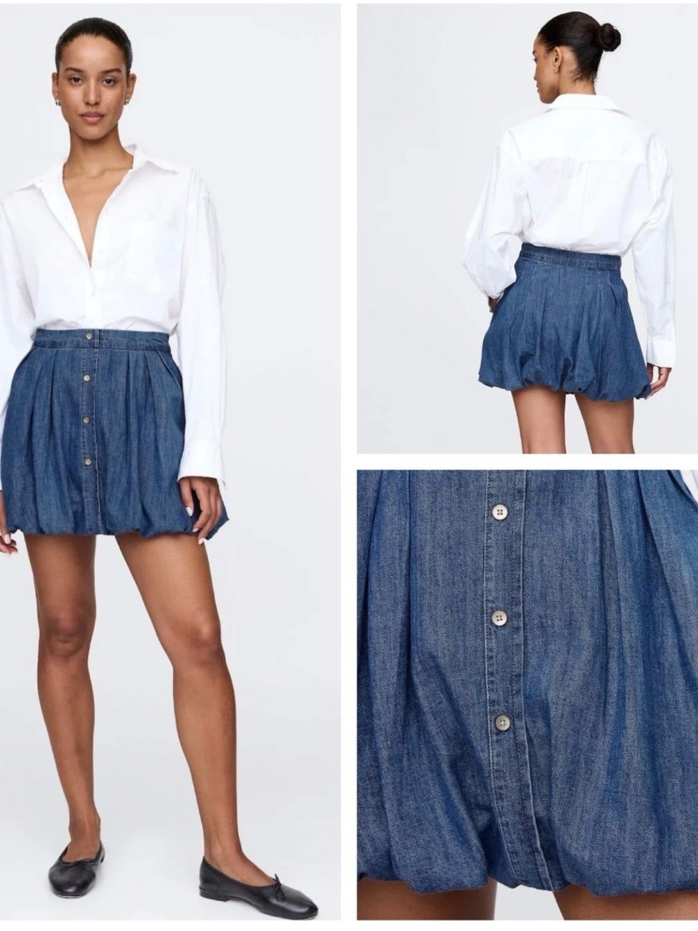 NWOT Gap Women's Blue Denim Bubble Mini Skirt with Front Button Closure Sz 35/20